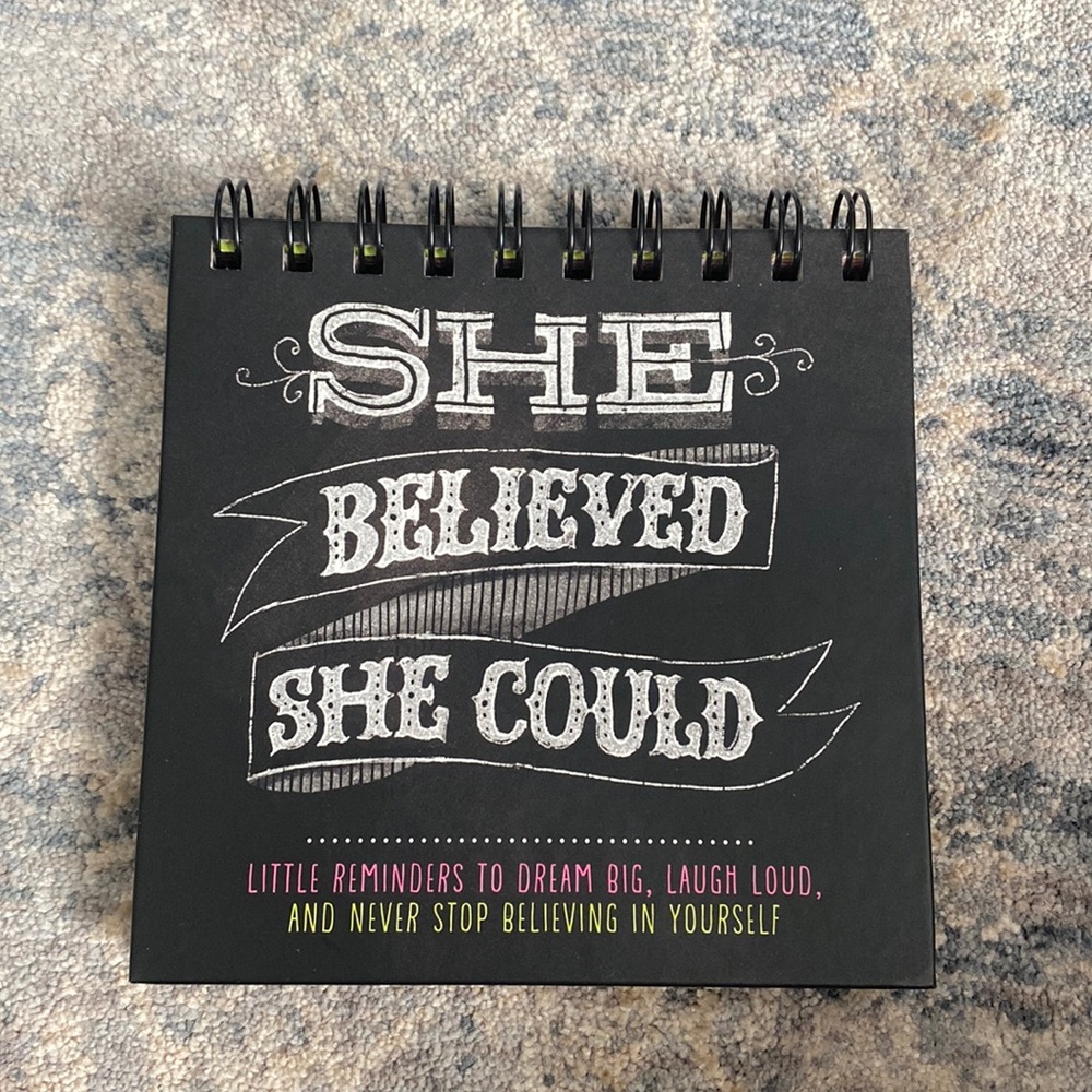Inspirational Black Spiral Desktop Notepad - 'She Believed She Could'